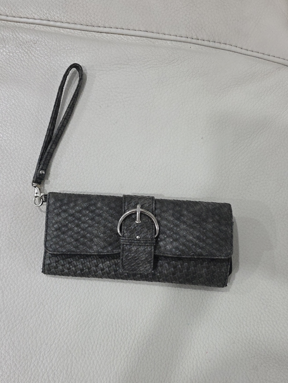 Woven Black Leather Wristlet Clutch - Women's Wallet